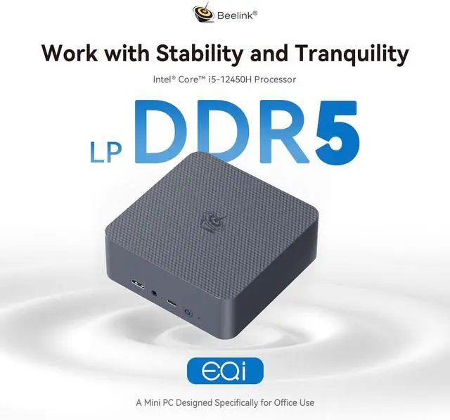 Alt view image 4 of 7 - EQi12 Mini PC,  Core i5 12450H(8C/12T, Up to 4.4GHz), 24GB LPDDR5 5200MHz 1TB PCle4.0 SSD, Mini Computer Dual HDMI Display 4K, Dual Gigabit LAN, WiFi6/BT5.2/Office Micro PC