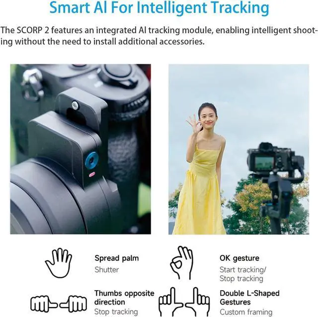Alt view image 2 of 7 - SCORP 2 Gimbal Stabilizer for DSLR and Mirrorless Camera, Integrated Al Tracking Sensor, 3-Axis Camera Stabilizer for Sony Canon Panasonic Nikon, 2.5kg Payload Touch Screen Vertical Shooting