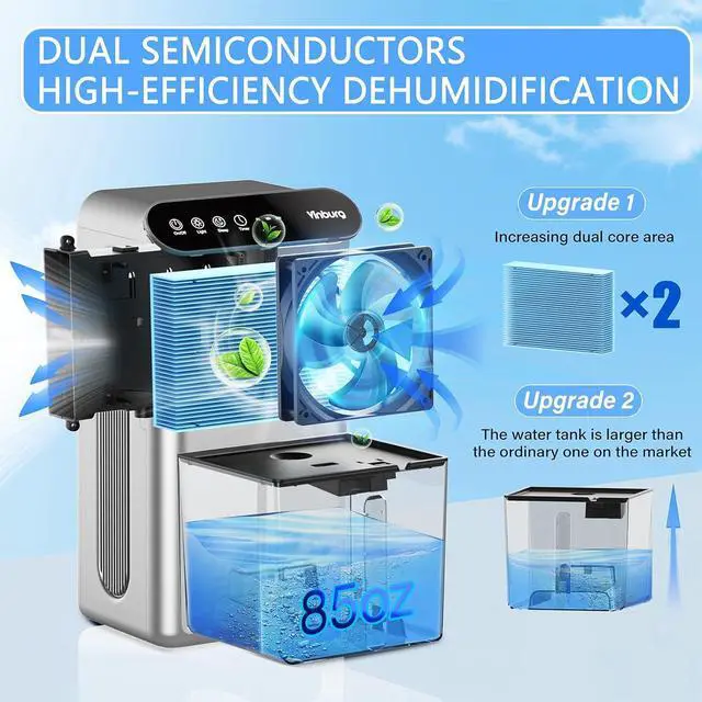 Alt view image 2 of 7 - 85 OZ Dehumidifier for Home, 801 sq ft Quiet Dehumidifier with Drain Hose, Reusable Filter, Sleep Mode, Auto Shut Off, Timer, Portable for Bedroom Bathroom, Basement