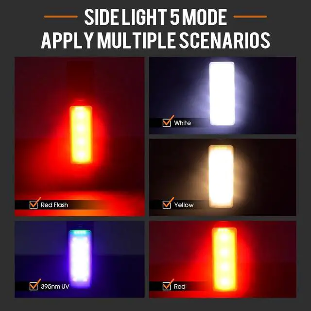 Alt view image 6 of 7 - 1000 Lum Flat EDC Flashlight Rechargeable,395nm UV, COB Work Light