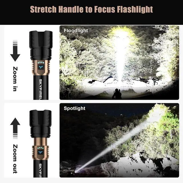 Alt view image 3 of 7 - LED Flashlights High Lumens with Ignition Lens,1500000lm Super Bright Rechargeable Flashlight, Zoomable,Four Modes,Waterproof Tactical Flash Light for Camping Essentials,Outdoor and Home