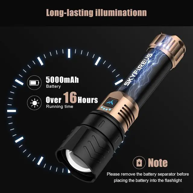 Alt view image 5 of 7 - LED Flashlights High Lumens with Ignition Lens,1500000lm Super Bright Rechargeable Flashlight, Zoomable,Four Modes,Waterproof Tactical Flash Light for Camping Essentials,Outdoor and Home