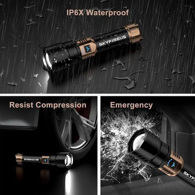 Alt view image 7 of 7 - LED Flashlights High Lumens with Ignition Lens,1500000lm Super Bright Rechargeable Flashlight, Zoomable,Four Modes,Waterproof Tactical Flash Light for Camping Essentials,Outdoor and Home