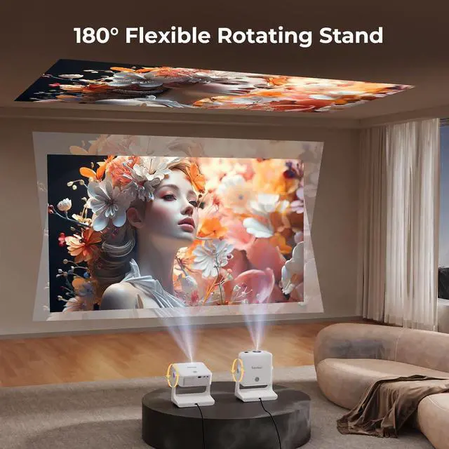Alt view image 6 of 7 - Outdoor-Projector-4K [1200 ANSI/Google TV/Voice Control] Smart Projector with WiFi 6 and Bluetooth, 10,000+ Apps, AI Focus Portable Proyector with Netflix, Sovbio 1080P Audio Movie Home [180° Stand]