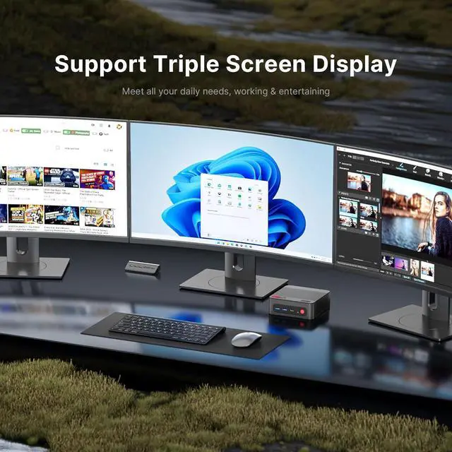Alt view image 3 of 7 - P4 Light Gaming Mini PC Ryzen 7 5700U 32GB RAM 1TB SSD 11 Pro Triple 4K 60HZ Displays Desktop Computers, Support PS3 Emulator Micro PC, HDMI+DP+Type-C, WiFi 6E, BT5.2, Dual 2.5GbE LAN