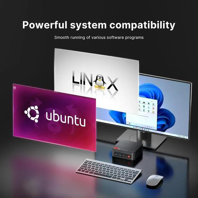 Alt view image 7 of 7 - P4 Light Gaming Mini PC Ryzen 7 5700U 32GB RAM 1TB SSD 11 Pro Triple 4K 60HZ Displays Desktop Computers, Support PS3 Emulator Micro PC, HDMI+DP+Type-C, WiFi 6E, BT5.2, Dual 2.5GbE LAN