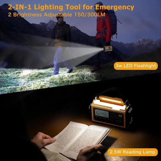 Alt view image 5 of 7 - 12000mAh NOAA Emergency Weather Radio, Hand Crank Emergency Radio Portable AM FM Shortwave,Solar Rechargeable Battery Powered Radio with USB-C Charger & Adapter, SOS Alert Flashlight for Home Camping