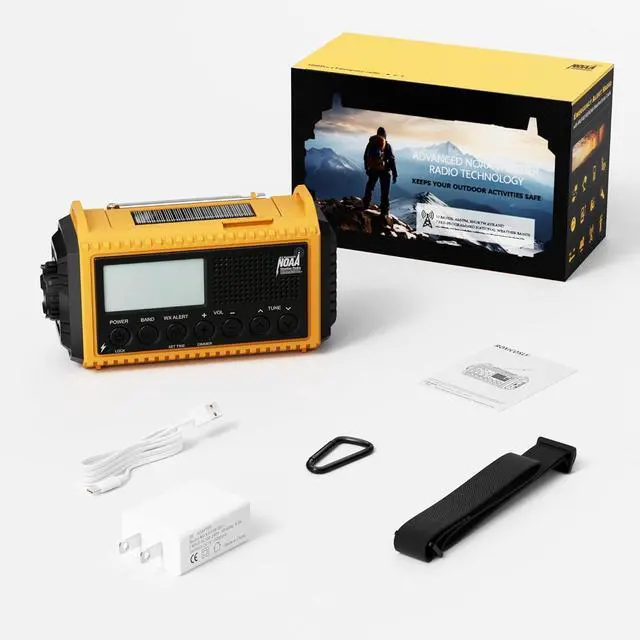 Alt view image 7 of 7 - 12000mAh NOAA Emergency Weather Radio, Hand Crank Emergency Radio Portable AM FM Shortwave,Solar Rechargeable Battery Powered Radio with USB-C Charger & Adapter, SOS Alert Flashlight for Home Camping