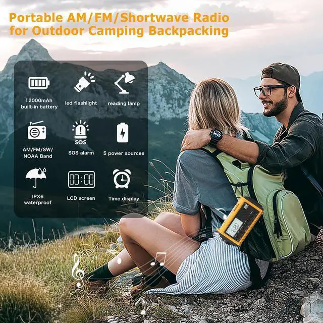 Alt view image 6 of 7 - 12000mAh NOAA Emergency Weather Radio, Hand Crank Emergency Radio Portable AM FM Shortwave,Solar Rechargeable Battery Powered Radio with USB-C Charger & Adapter, SOS Alert Flashlight for Home Camping
