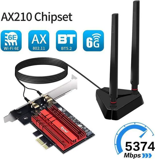 Alt view image 2 of 7 - WiFi 6E AX210 (AXE5400) PCIe WiFi Card for Gaming PC Tri-Band PCIe Wireless Adapter for Desktop with High Speed Extended Pro Base Dual Antennas Bluetooth 5.3(USB Port),MU-MIMO, OFDMA for Win 11/10