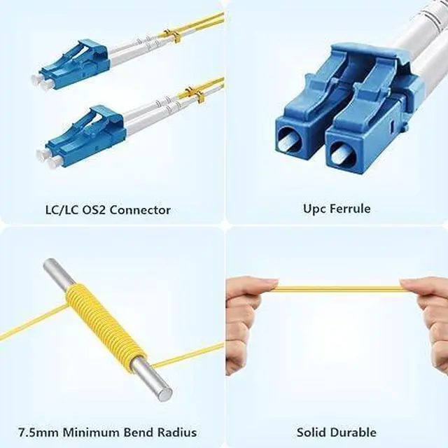 Alt view image 4 of 6 - 5pk Single Mode Fiber Optic Cable - 10m (32.8 ft) Lc to Lc, OS2, LSZH, Yellow SMF
