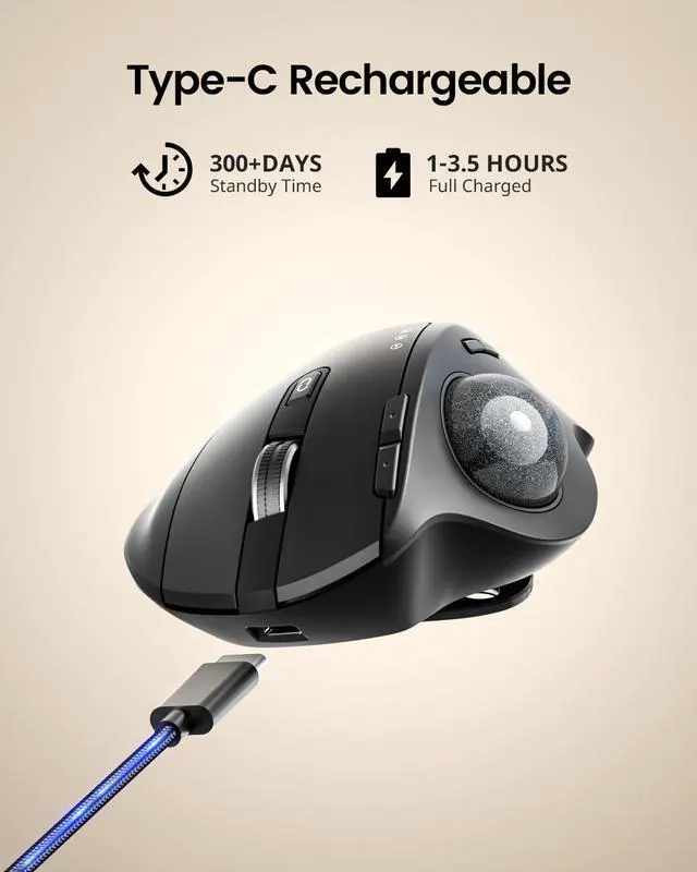 Alt view image 6 of 7 - Wireless Trackball Mouse EM01 NL Ergonomic Bluetooth Rollerball Thumb Rechargeable Computer Laptop Mouse Adjustable Angle & 3 Device Connection for PC Mac Windows-Gray Ball