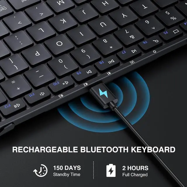 Alt view image 6 of 7 - Foldable Bluetooth Keyboard, ProtoArc XK01 Folding Wireless Full-Size Travel Portable Keyboard with Numeric Keypad for Windows iOS Android Tablet PC Smartphone, Sync Up to 3 Devices, Black