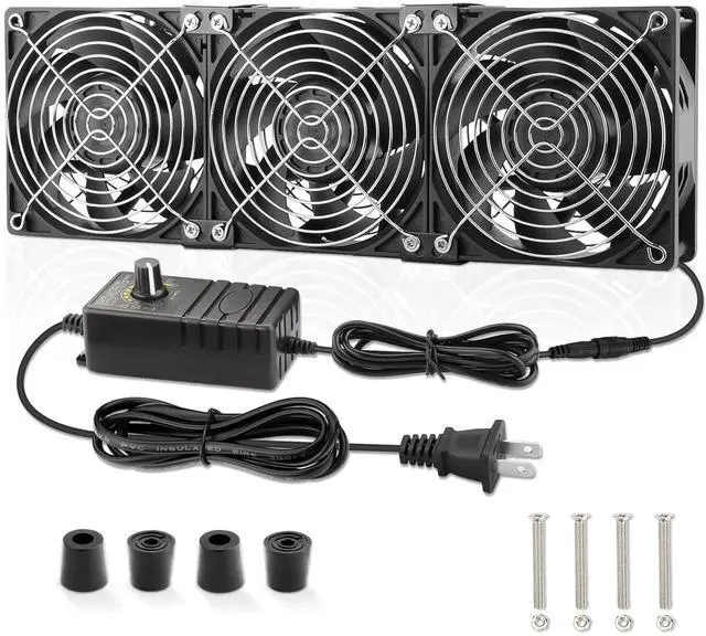 Main image of 3 x 120mm 360mm Server Rack Fan Variable Speed Control 110V - 240v Ball Bearing Window Fan Cooling for Electronics Cabinet CPU PC Case Crawl Space Server Rack