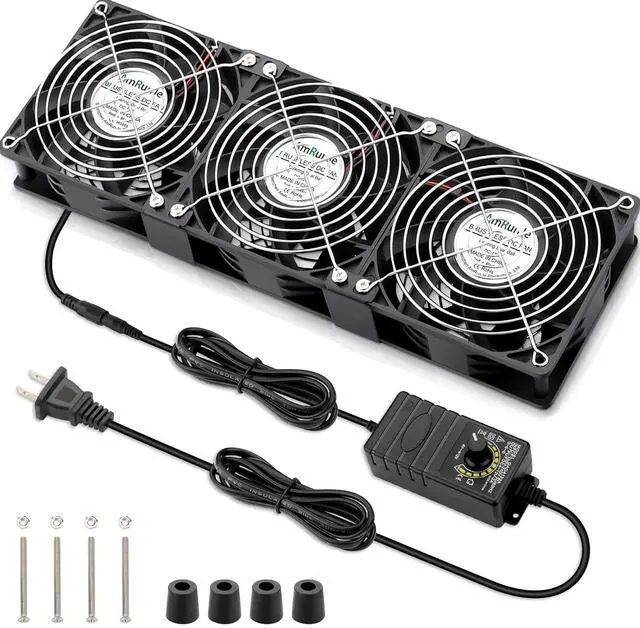 Alt view image 7 of 7 - 3 x 120mm 360mm Server Rack Fan Variable Speed Control 110V - 240v Ball Bearing Window Fan Cooling for Electronics Cabinet CPU PC Case Crawl Space Server Rack