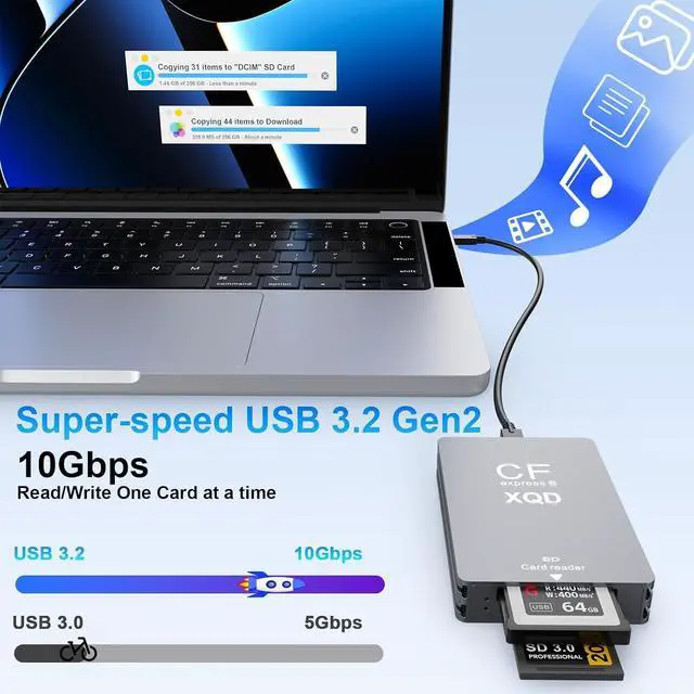 Alt view image 4 of 7 - 5 in 1 CFExpress/XQD/SD Card Reader - 10Gbps USB C&USB A CFexpress Type B Card Reader for CFexpress Type B+SD 3.0 Card+XQD Card Reader, CFexpress Adapter Memory Card Reader for Wins/Mac/Linux/Android