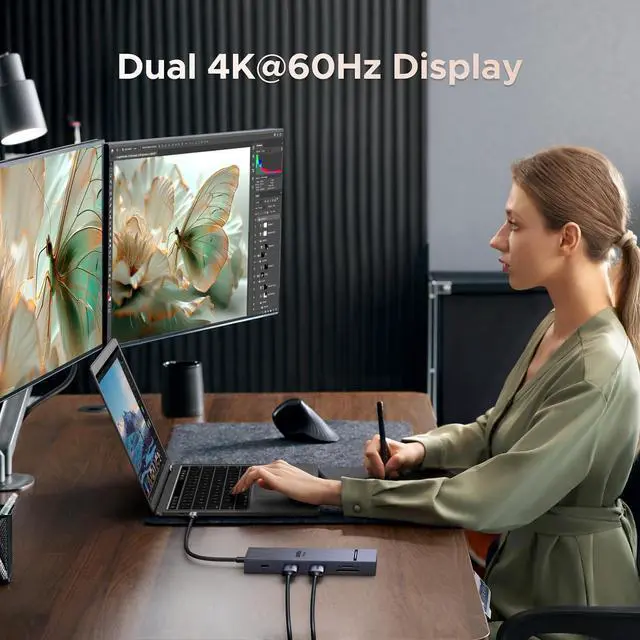 Alt view image 3 of 7 - Revodok 10 in 1 USB C Docking Station Dual 4K Monitor, USBC Hub with 2 HDMI, USB A&C 3.2 Ports, SD/TF Card Reader, PD 100W Charging, USB C Dock with 1Gbps Ethernet for , HP, XPS and More