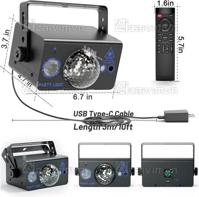 Alt view image 4 of 6 - Disco Ball Light Party Lights, LED Sound Activated DJ Disco Light Stage Lights with Remote Control Strobe Lights for Parties Bar Birthday Gift Indoor Room Decorations Christmas Halloween Club Wedding