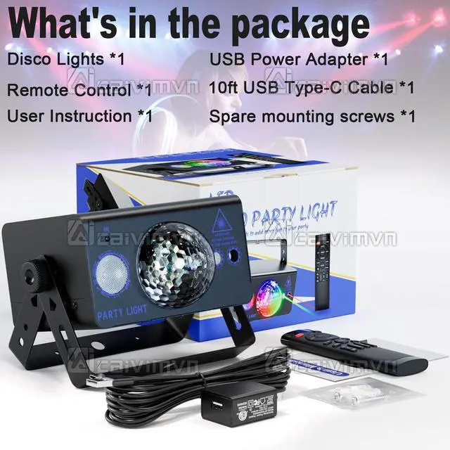 Alt view image 6 of 6 - Disco Ball Light Party Lights, LED Sound Activated DJ Disco Light Stage Lights with Remote Control Strobe Lights for Parties Bar Birthday Gift Indoor Room Decorations Christmas Halloween Club Wedding