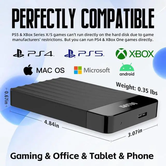Alt view image 3 of 7 - Portable External Hard Drive 1TB Storage Expansion HDD USB 3.0 USB-C for PC, Mac, Desktop, Laptop, Phone, PS4, PS5, PlayStation, Xbox One, Xbox 360, Xbox Series X/S, Android, Office & Game