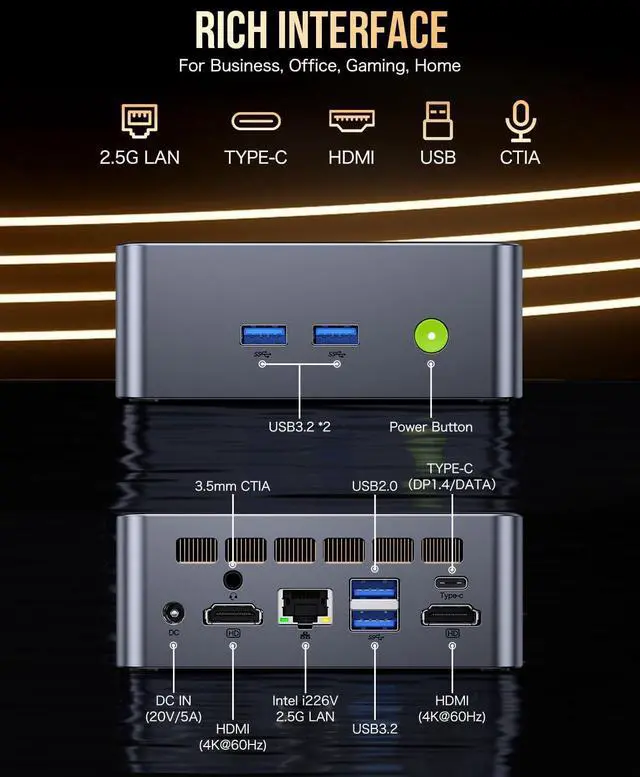 Alt view image 5 of 7 - M3 Plus Mini PC with  Core i9 12900HK(14C/20T 5.0 GHz), 32GB DDR4 RAM+1TB NVMe SSD, Mini Desktop Computer Triple 4K Display, WiFi 6, BT5.2, USB-C