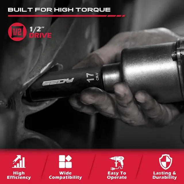 Alt view image 2 of 7 - 29-Piece 1/2" Drive Impact Socket Set, SAE (3/8 to 1 inch) and Metric (10-24mm) Sizes with Extension Bars Standard Deep Socket Set CR-V Material High Durability Impact Wrench