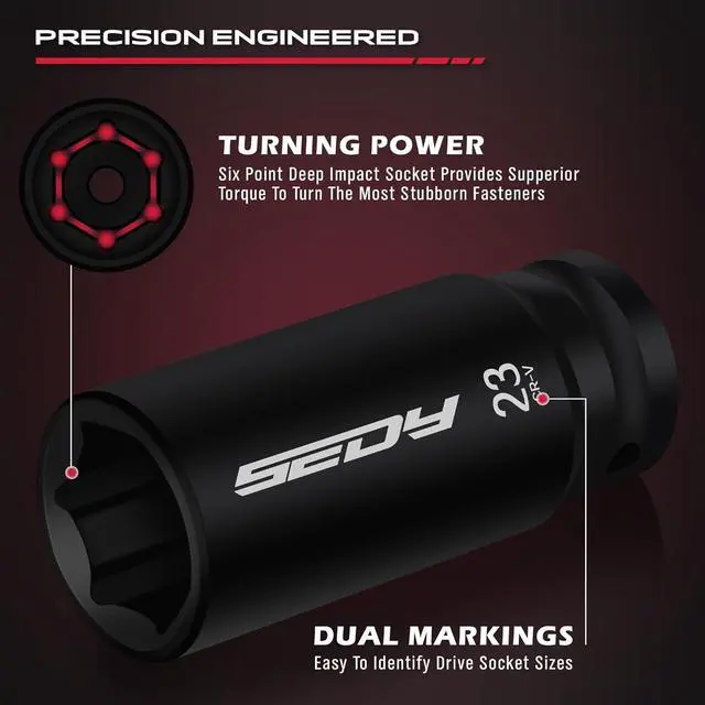 Alt view image 4 of 7 - 29-Piece 1/2" Drive Impact Socket Set, SAE (3/8 to 1 inch) and Metric (10-24mm) Sizes with Extension Bars Standard Deep Socket Set CR-V Material High Durability Impact Wrench