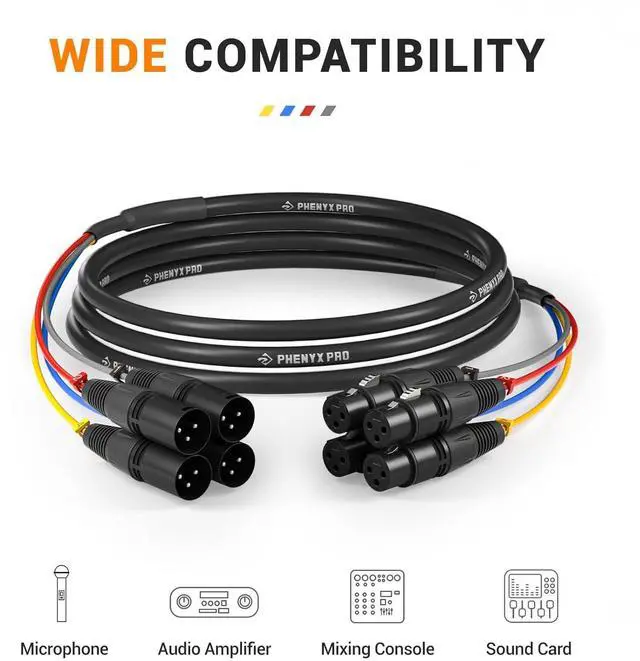 Alt view image 6 of 6 - 4-Channel XLR Snake Cable,Color-Coded Male to Female Patch Wire w/OFC Copper, 10 Ft XLR Splitter Cable, Balanced Microphone Cable for DJ Mixers, IEM & Mic Systems (PCBL-4IN1-10)