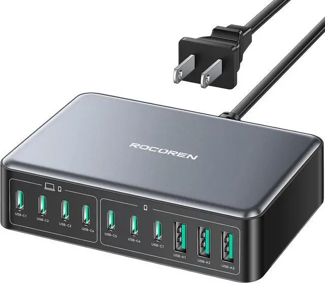 Main image of 480W USB C Charger Block, Rocoren 10-Ports USB C Charging Station for Multiple Devices,PD 100W Type c Gan Fast Charger Station Multi USBC Charging Hub for Laptop MacBookiPad iPhone