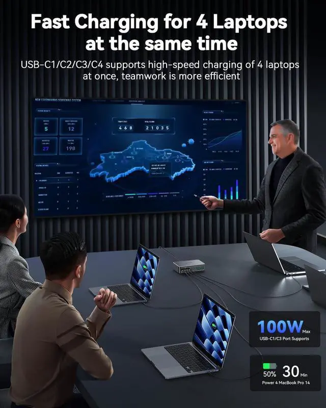 Alt view image 3 of 7 - 480W USB C Charger Block, Rocoren 10-Ports USB C Charging Station for Multiple Devices,PD 100W Type c Gan Fast Charger Station Multi USBC Charging Hub for Laptop MacBookiPad iPhone