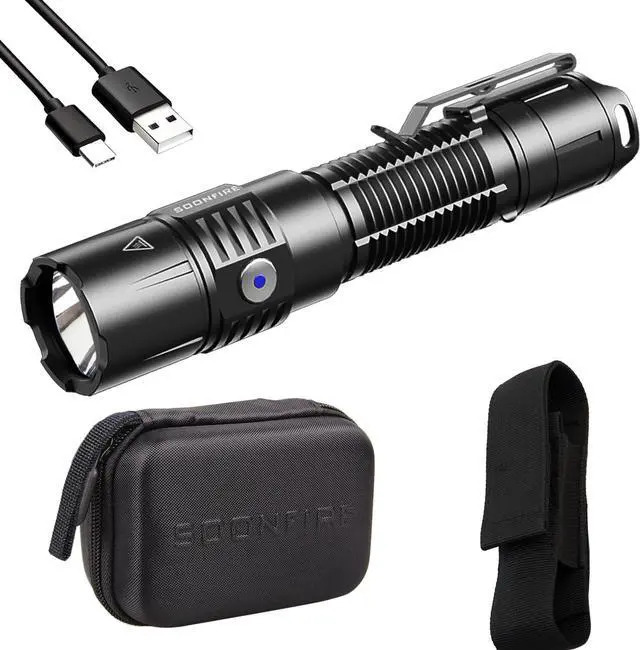 Main image of MX75 2530 Lumen LED Tactical Flashlight Law Enforcement, 390 Yards Beam Distance USB-C Rechargeable Pocket Flashlight with Battery