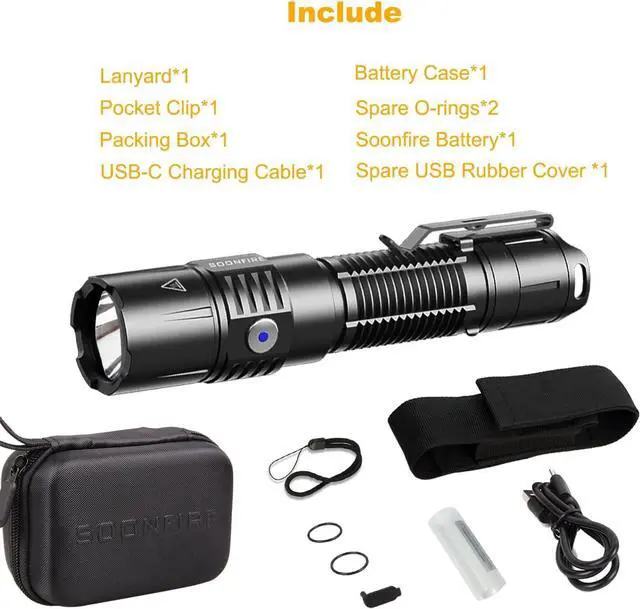 Alt view image 7 of 7 - MX75 2530 Lumen LED Tactical Flashlight Law Enforcement, 390 Yards Beam Distance USB-C Rechargeable Pocket Flashlight with Battery