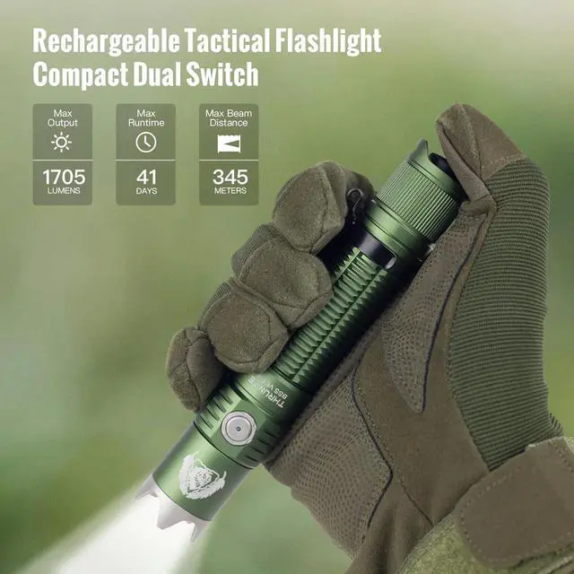 Alt view image 2 of 7 - BSS V6 Pro Tactical Flashlight, USB-C Rechargeable LED Flashlight, High 1705 Lumens, 6 Light Modes, Dual Switches Bright Flashlights, Dark Green - CW