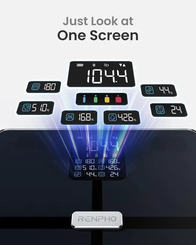 Alt view image 2 of 7 - RENPHO Scale for Body Weight, Smart Scale with BMI, Body Fat, Muscle Mass, Bluetooth, FSA HSA Store Eligible, 13 Metrics with Large VA Display, Support App Connection, Black, Elis 2X
