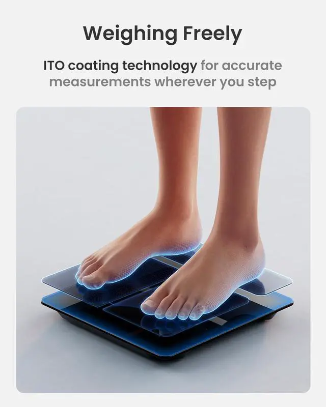 Alt view image 3 of 7 - RENPHO Scale for Body Weight, Smart Scale with BMI, Body Fat, Muscle Mass, Bluetooth, FSA HSA Store Eligible, 13 Metrics with Large VA Display, Support App Connection, Black, Elis 2X