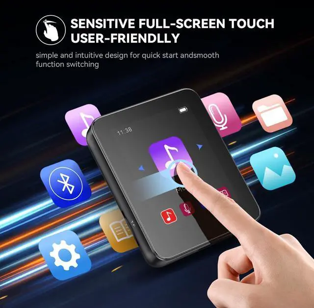 Alt view image 5 of 7 - 128GB MP3 Player with Bluetooth, Portable Touchscreen Music Player with Clip for Sport, HiFi Sound,Voice Recorder,E-Book,Mini Digital Audio Player for Kids with Earphones & Screen Protector