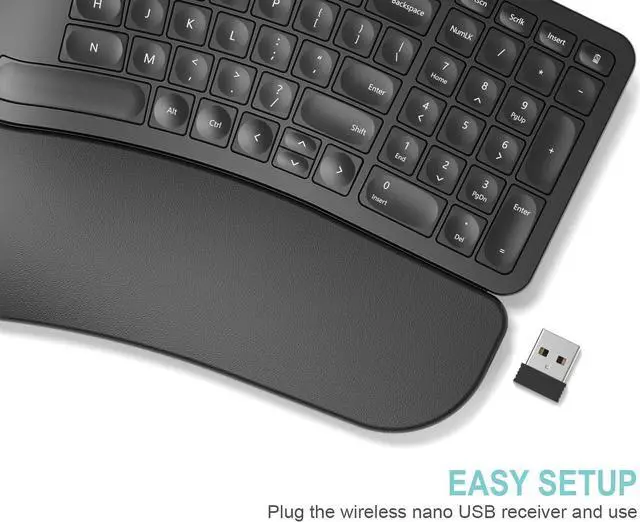 Alt view image 4 of 7 - Split Ergonomic Keyboard with Cushioned Wrist and Palm Rest, 2.4G USB Wireless Comfortable Natural Ergonomic Split Keyboard, for Windows Computer Desktop Laptop