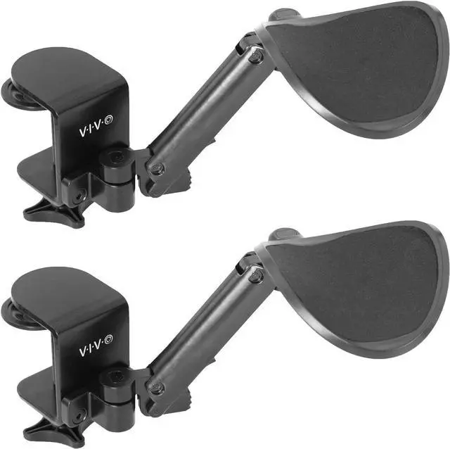 Main image of 2 Pack Clamp-on Adjustable Armrests, Universal Desk Cradle 360° Rotating Elbow Platform, Arm Support Steel Base Table Extension, Black, MOUNT-ARM02P