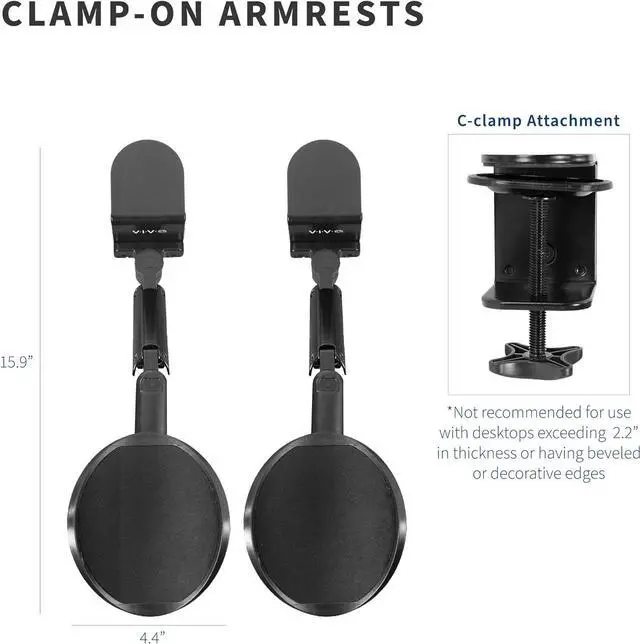 Alt view image 2 of 7 - 2 Pack Clamp-on Adjustable Armrests, Universal Desk Cradle 360° Rotating Elbow Platform, Arm Support Steel Base Table Extension, Black, MOUNT-ARM02P