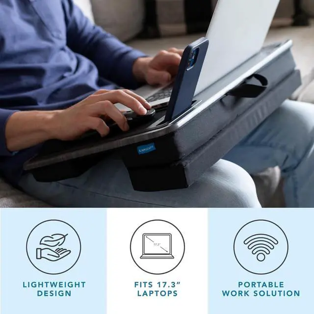 Alt view image 2 of 5 - Extra Large Adjustable Lap Desk with Gel Wrist Rest, Mouse Pad, Phone Holder, Device Ledge, and Booster Cushion - White Marble - Fits up to 17.3 Inch Laptops - Style No. 88101