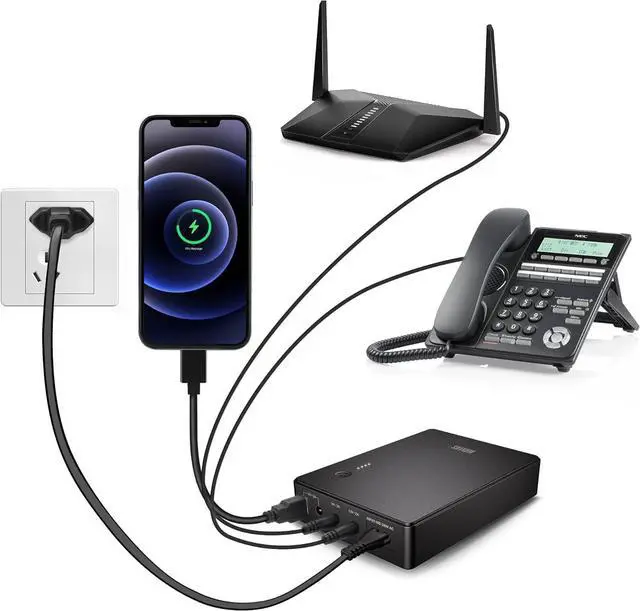 Alt view image 5 of 6 - Mini UPS Battery Backup Uninterruptible Power Supply for Router, Modem, Security Camera with Input AC Output USB 5V DC 5V 9V 12V (37Wh)