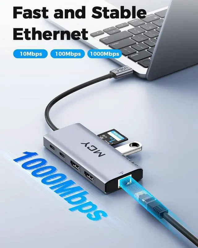 Alt view image 7 of 7 - USB C Hub,Laptop Docking Station Dual Monitor Single 8K,2x4K@60Hz,10 in 1 Type-C Multiport Adapter with 2 HDMI,PD100W,Extender Splitter,Card Reader,Ethernet Dock for Mac//HP/Surface/Steam Deck