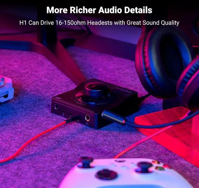 Alt view image 3 of 7 - H1 DAC Amp for Pc,Mini USB Gaming DAC Headphone Amplifier, Mini Hi-Fi Digital-to-Analog Amp, 3.5MM/6.35MM/Mic/EQ Opt/Coa/RCA Outputs with Treble & Bass Switch for PS5/PC/MAC/Computer