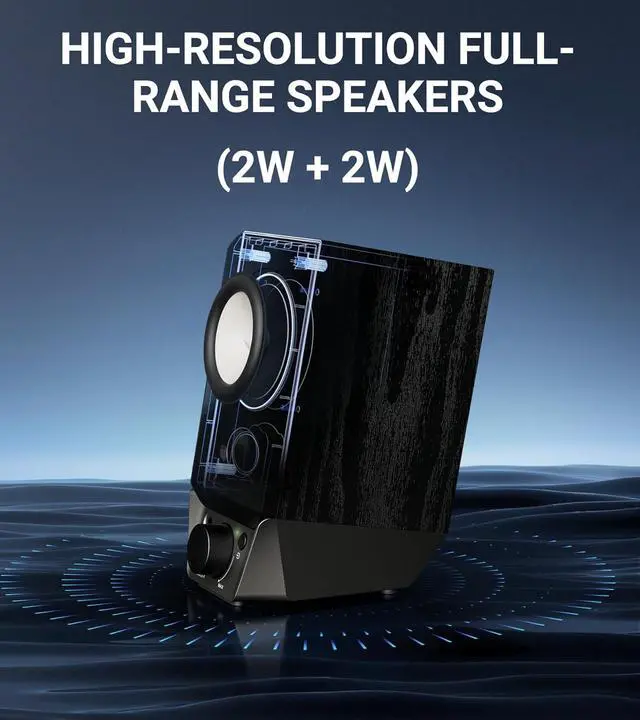 Alt view image 2 of 7 - R19BT 2.0 PC Ser System with Wooden Cabinet, Bluetooth 5.3, Full Stereo Sound, Strong Bass, Volume Control, 3.5mm Input/USB-A Sound Card for Computer/TV/Smphone/Tablet - Black