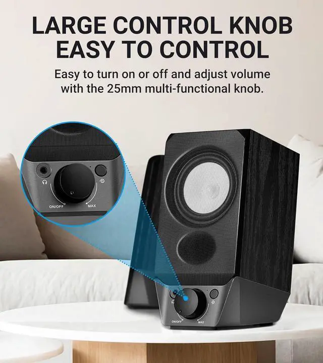Alt view image 4 of 7 - R19BT 2.0 PC Ser System with Wooden Cabinet, Bluetooth 5.3, Full Stereo Sound, Strong Bass, Volume Control, 3.5mm Input/USB-A Sound Card for Computer/TV/Smphone/Tablet - Black