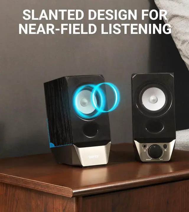 Alt view image 7 of 7 - R19BT 2.0 PC Ser System with Wooden Cabinet, Bluetooth 5.3, Full Stereo Sound, Strong Bass, Volume Control, 3.5mm Input/USB-A Sound Card for Computer/TV/Smphone/Tablet - Black