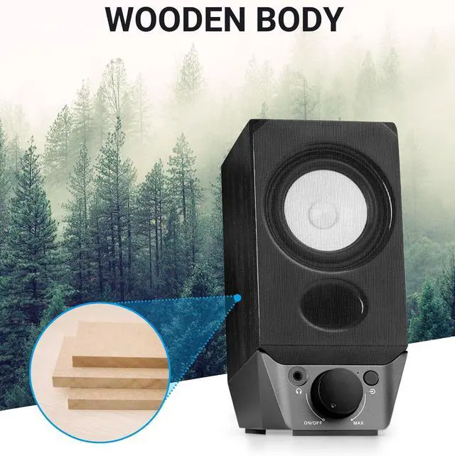 Alt view image 6 of 7 - R19BT 2.0 PC Ser System with Wooden Cabinet, Bluetooth 5.3, Full Stereo Sound, Strong Bass, Volume Control, 3.5mm Input/USB-A Sound Card for Computer/TV/Smphone/Tablet - Black