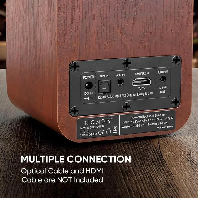 Alt view image 5 of 7 - Powered Bluetooth Bookshelf Speakers, 40W Record Player Speakers with 2.75 Inch Woofer, Stereo Speakers with Optical/AUX/TV-ARC Connection for Turntable, No Receiver or Amplifier Required.