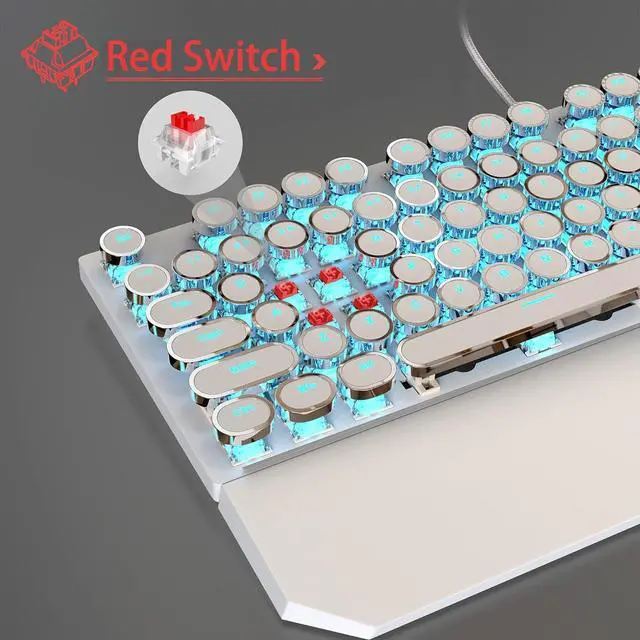 Alt view image 4 of 7 - Mechanical Gaming Keyboard and Mouse Combo, Retro Punk Round Keycaps RGB Rainbow Backlit Wired Keyboard for Game and Office, for Windows Laptop PC, Red Switches(White)