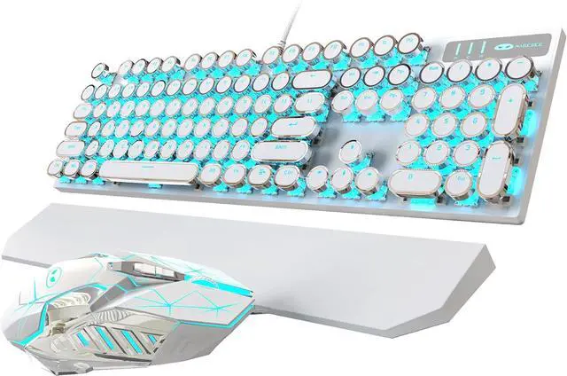 Alt view image 7 of 7 - Mechanical Gaming Keyboard and Mouse Combo, Retro Punk Round Keycaps RGB Rainbow Backlit Wired Keyboard for Game and Office, for Windows Laptop PC, Red Switches(White)